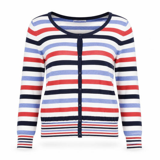Marks & Spencer Womens Multicoloured Scoop Neck Striped Viscose Cardigan Jumper Size 12