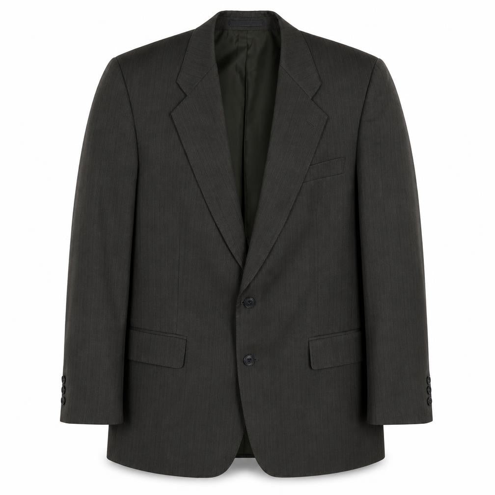 Front view of Wellington men’s green striped polyester jacket suit jacket, size 42, regular