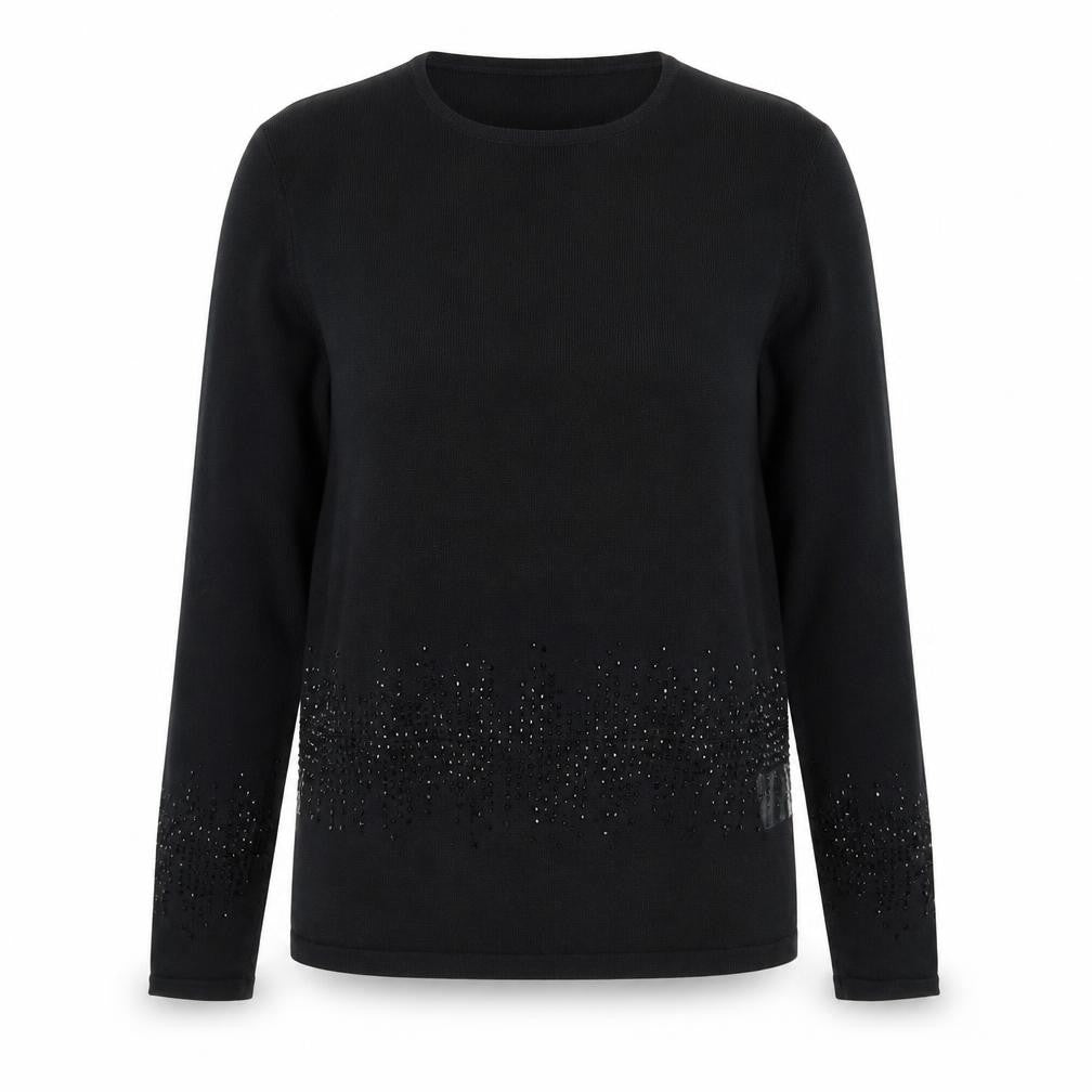 Front view of Jumper women’s black round neck viscose jumper, size M