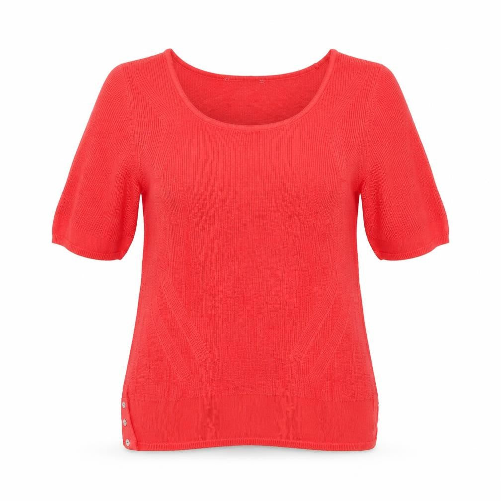 Front view of Marks & Spencer women’s red round neck viscose jumper, size UK 12