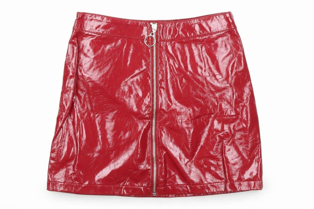 Front view of Forever 21 women’s red polyester a-line skirt, size S, zip