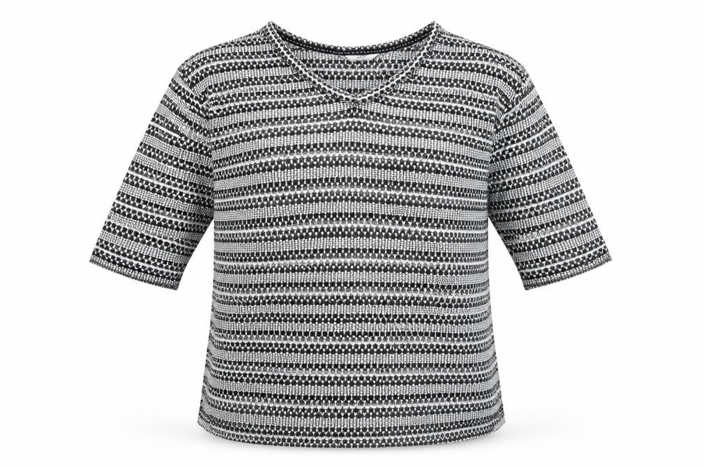 Front view of Next women’s black v-neck geometric polyester jumper, size UK 14