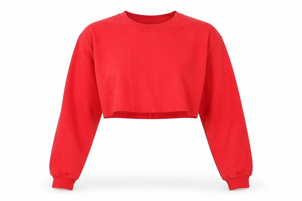 Front view of PRETTYLITTLETHING women’s red cotton pullover sweatshirt, size S, pullover