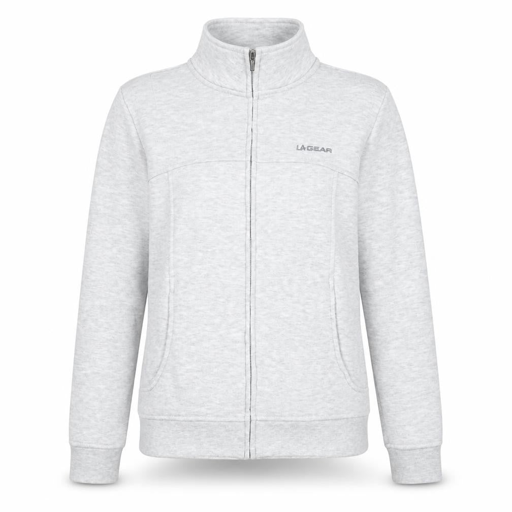 Front view of LA Gear women’s grey jacket, size UK 8, zip