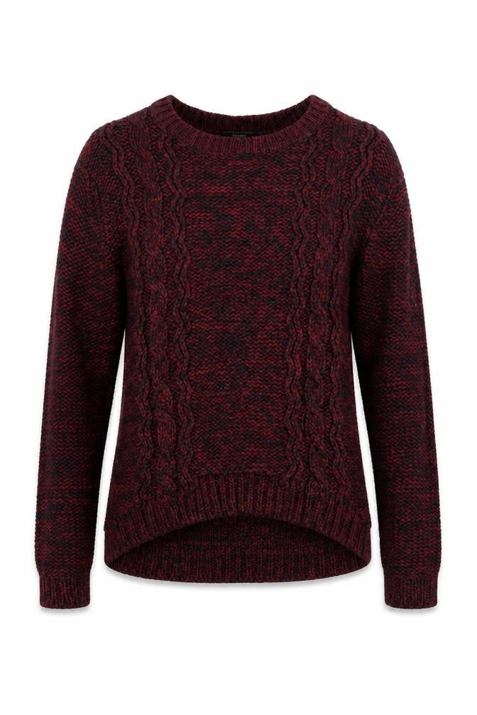 Front view of Therapy women’s purple round neck acrylic jumper, size S