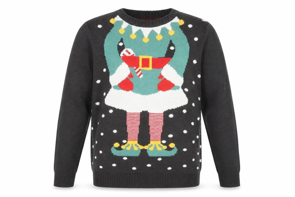 Avenue Mens Grey Round Neck Acrylic Pullover Jumper Size S Long Sleeve - Elf Christmas