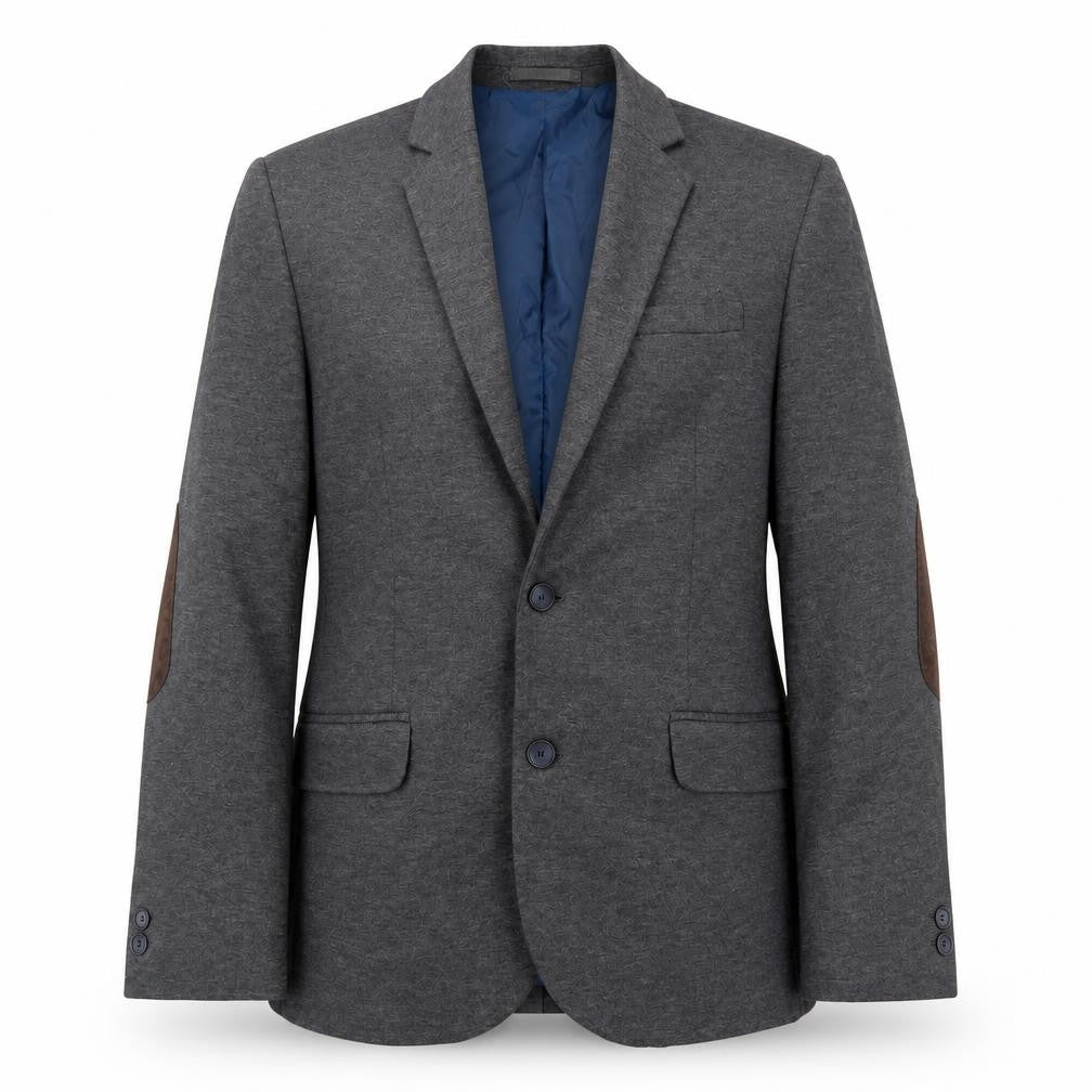 Front view of River Island men’s grey wool jacket blazer, size M, regular - elbow patches