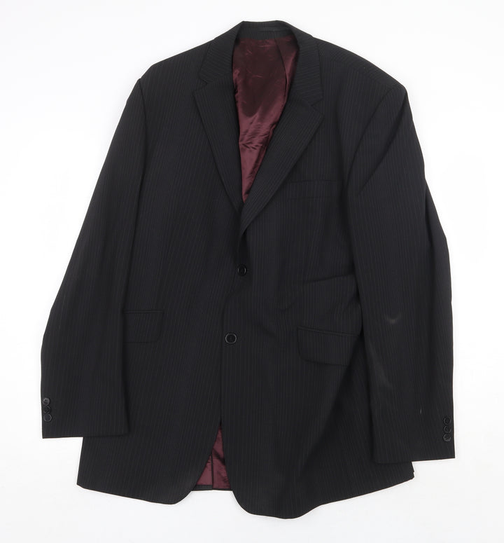 Burton Mens Black Striped Polyester Jacket Suit Jacket Size 44 Regular
