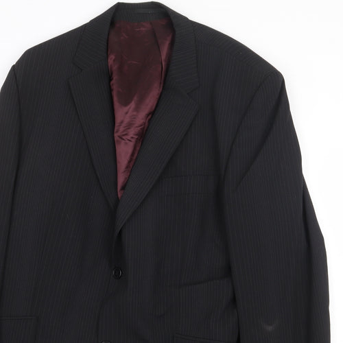 Burton Mens Black Striped Polyester Jacket Suit Jacket Size 44 Regular