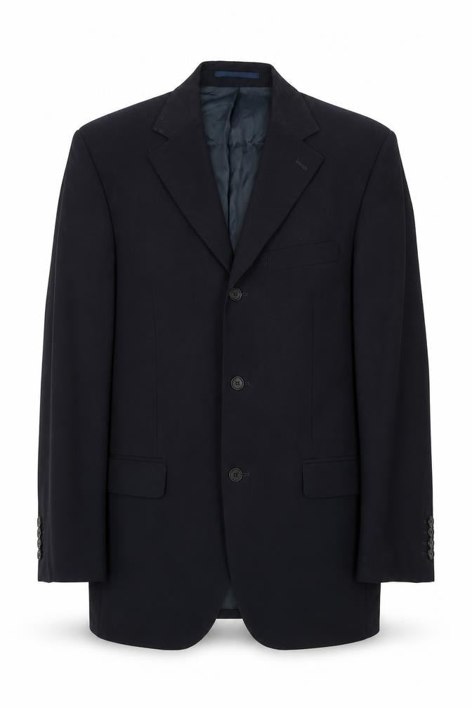 Front view of Blazer men’s blue wool jacket suit jacket, size 38, regular