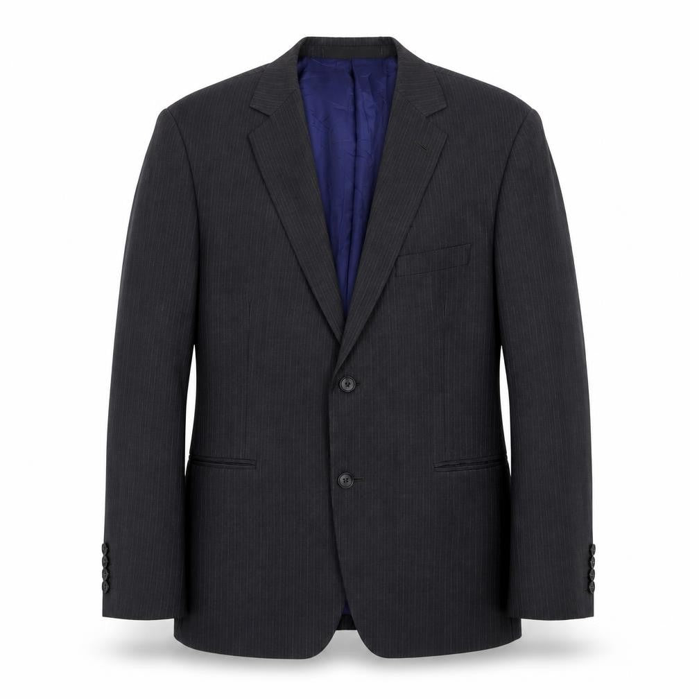 Front view of Marks & Spencer men’s grey striped wool jacket suit jacket, size 40, regular
