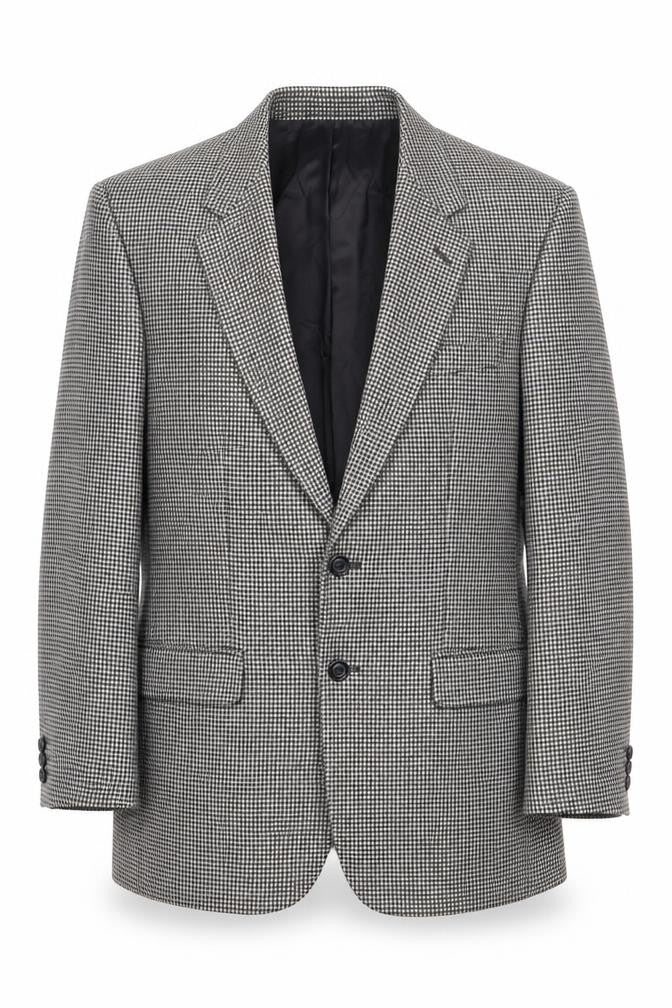 Front view of Marks & Spencer men’s grey geometric wool jacket blazer, size 40, regular