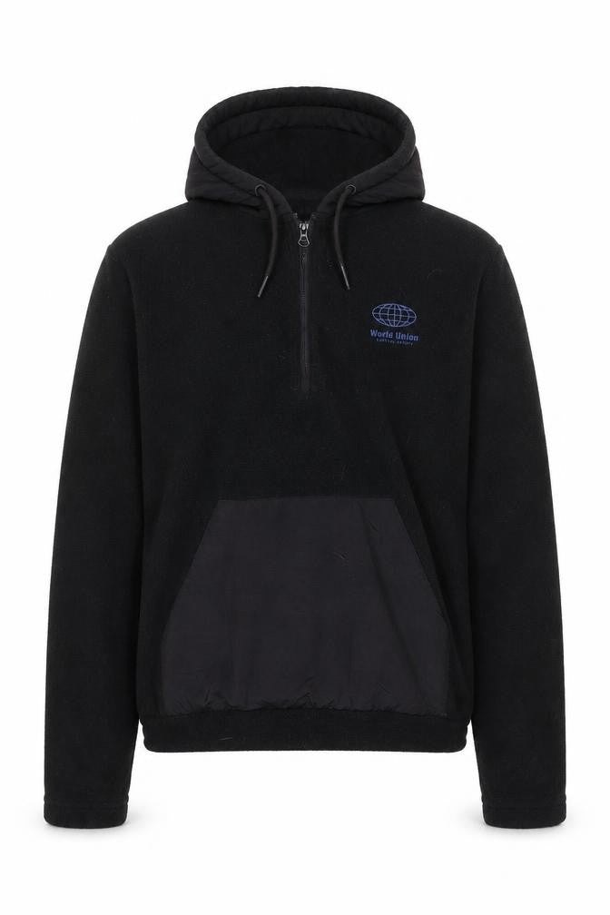 Front view of Primark men’s black polyester pullover hoodie, size XS