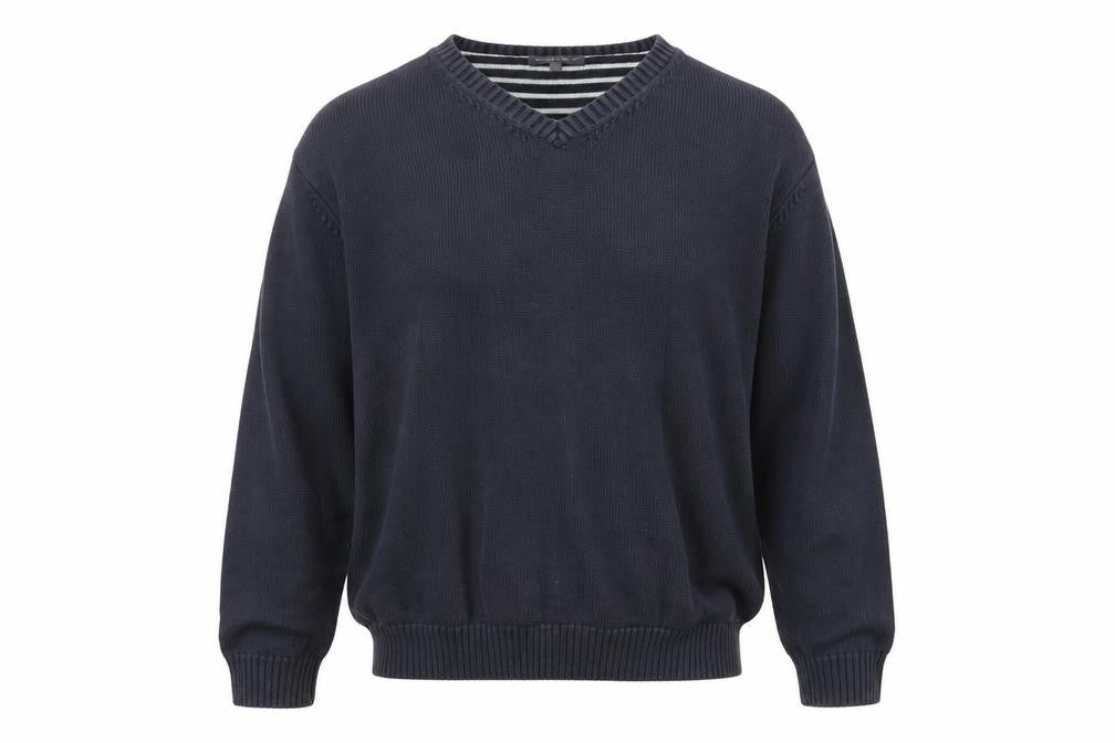 Boston Crew Mens Blue V-Neck Cotton Pullover Jumper Size M Long Sleeve
