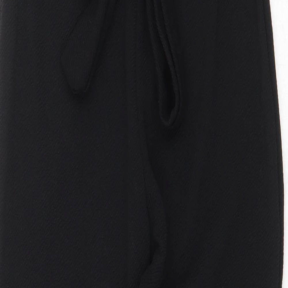 Boohoo Womens Black Polyester Trousers Size 10 Regular Tie - High Waist