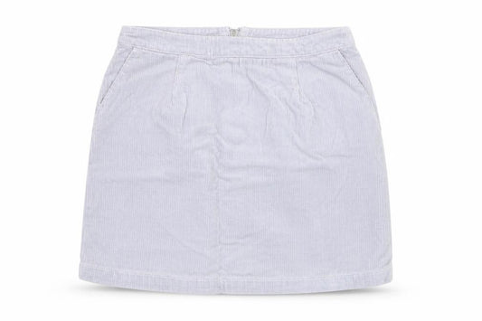 Front view of New Look women’s blue cotton a-line skirt, size UK 8, zip