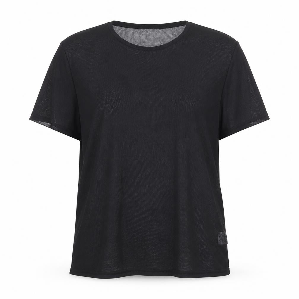 Front view of Missguided women’s black polyester basic t-shirt, size UK 8, round neck