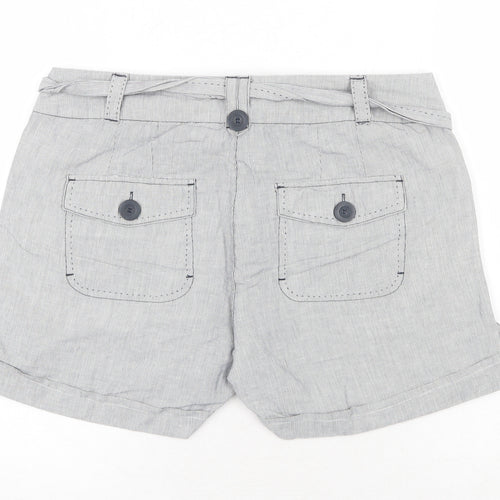 Marks and Spencer Womens Grey Striped Linen Basic Shorts Size 12 Regular Zip - Belted