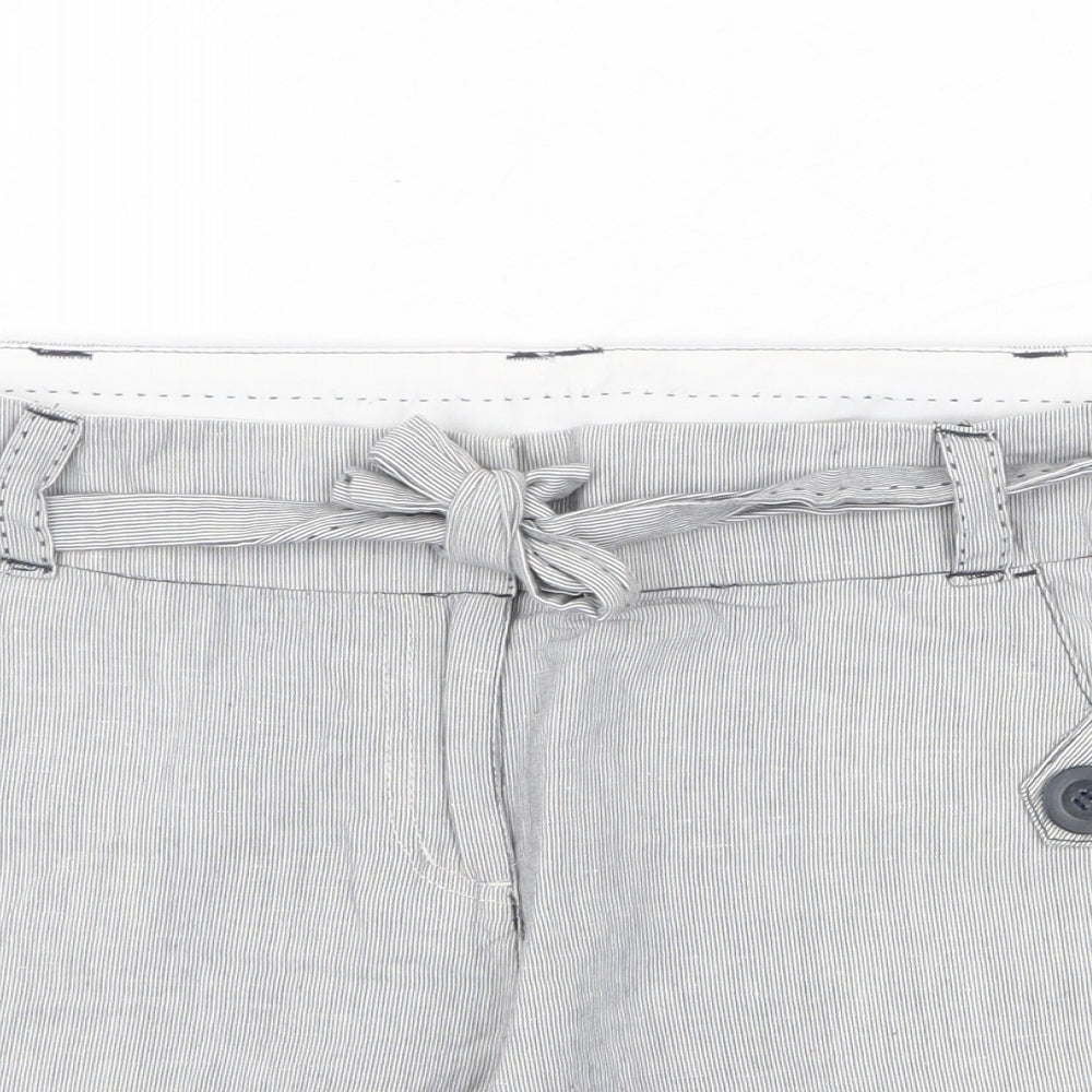 Marks and Spencer Womens Grey Striped Linen Basic Shorts Size 12 Regular Zip - Belted