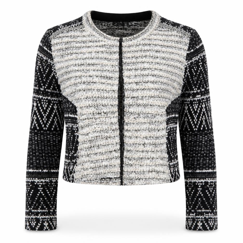 Front view of H&M women’s black geometric jacket, size XS