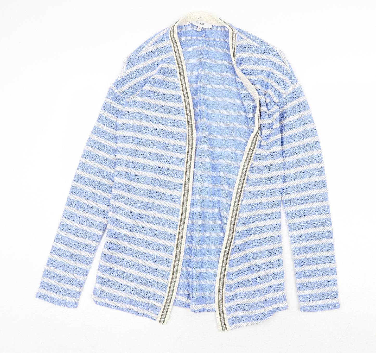 NEXT Womens Blue V-Neck Striped Cotton Cardigan Jumper Size 8
