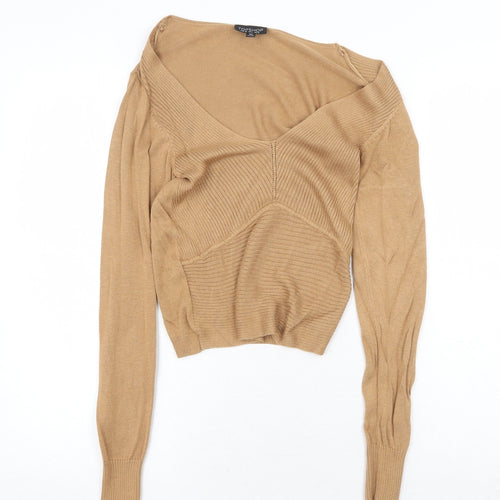 Topshop Womens Beige V-Neck Viscose Pullover Jumper Size 10