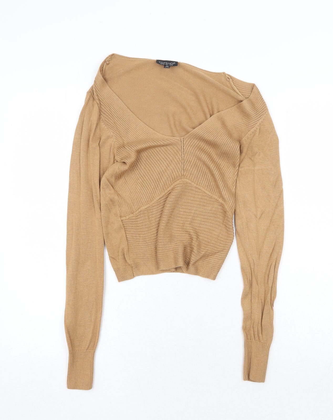 Topshop Womens Beige V-Neck Viscose Pullover Jumper Size 10