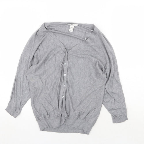 H&M Womens Grey V-Neck Viscose Cardigan Jumper Size XS