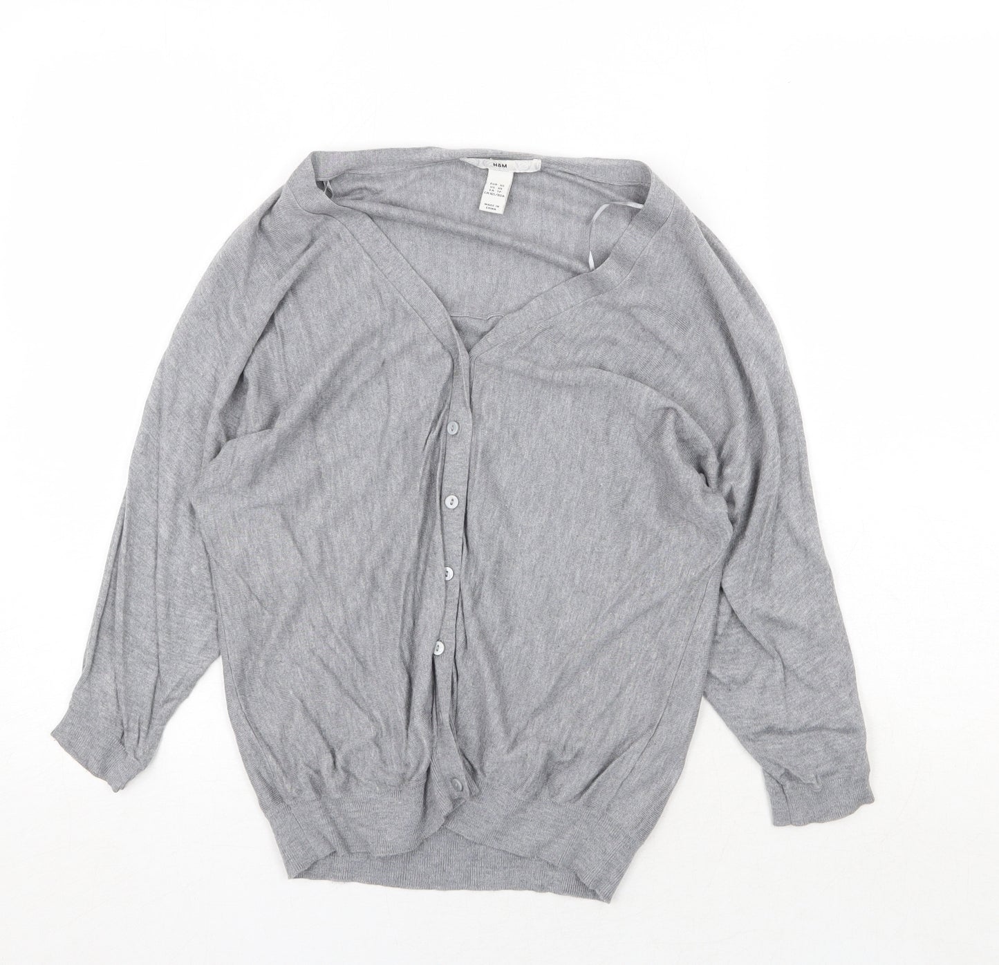 H&M Womens Grey V-Neck Viscose Cardigan Jumper Size XS