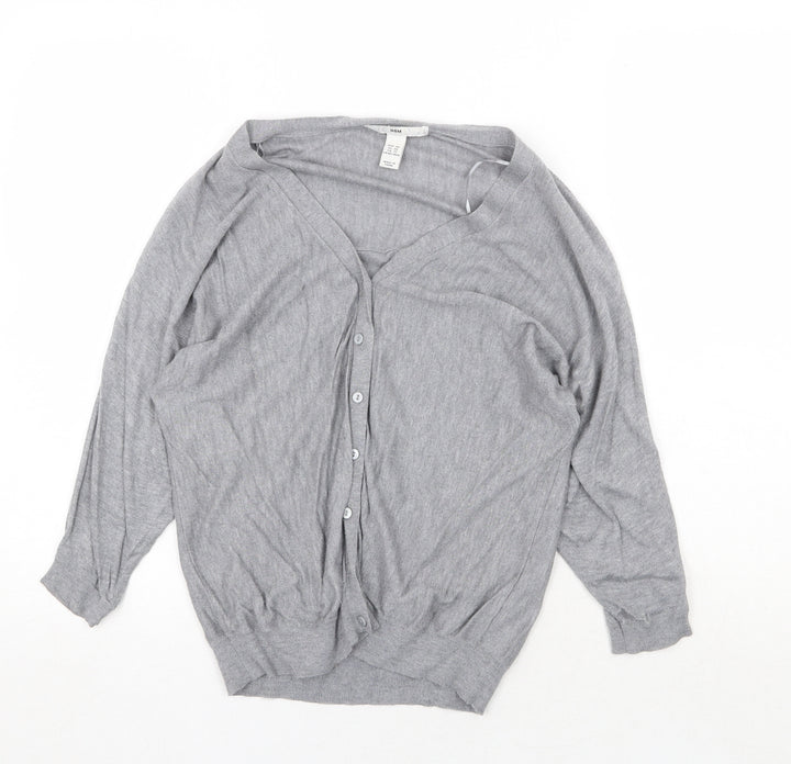 H&M Womens Grey V-Neck Viscose Cardigan Jumper Size XS