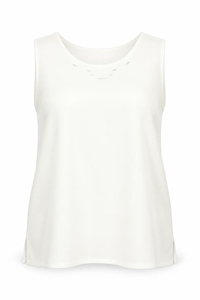 Front view of Oscar B women’s ivory polyester basic tank, size UK 16, round neck
