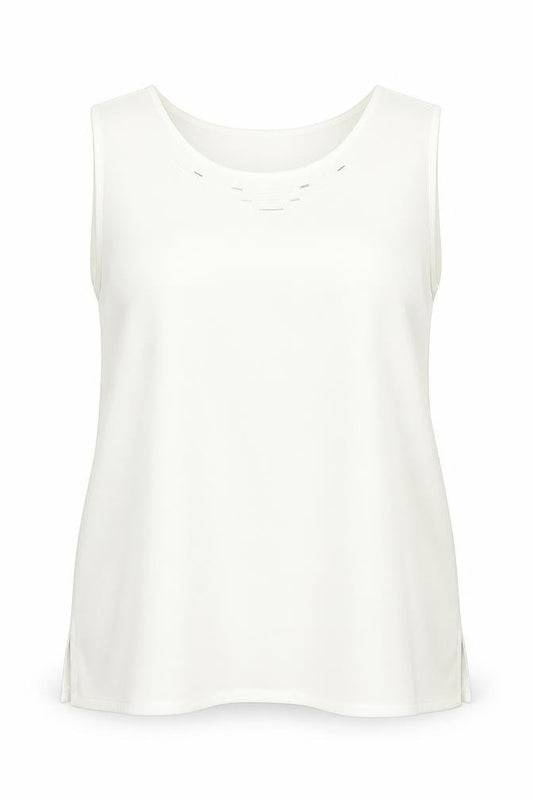 Front view of Oscar B women’s ivory polyester basic tank, size UK 16, round neck