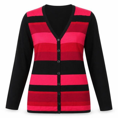 Signature Experience Womens Pink V-Neck Striped Acrylic Cardigan Jumper Size XL