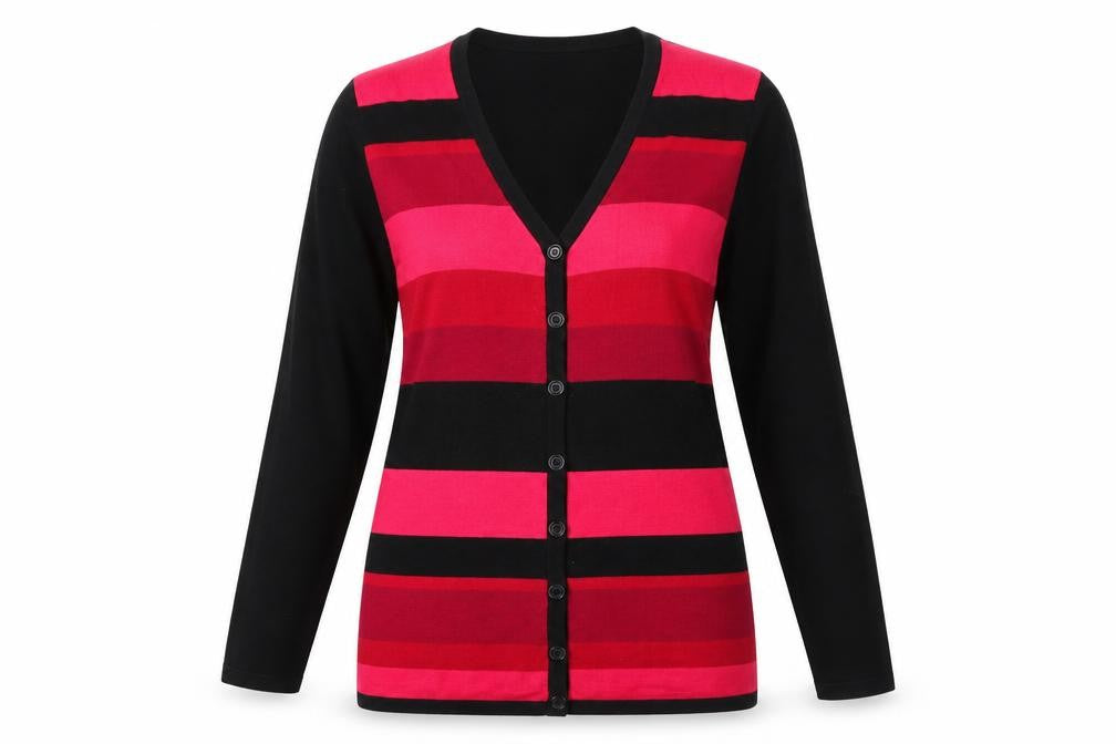 Signature Experience Womens Pink V-Neck Striped Acrylic Cardigan Jumper Size XL