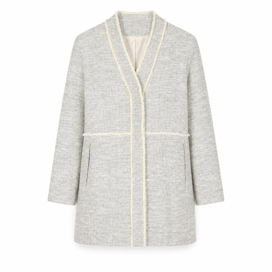 Front view of H&M women’s grey jacket, size UK 14, snap
