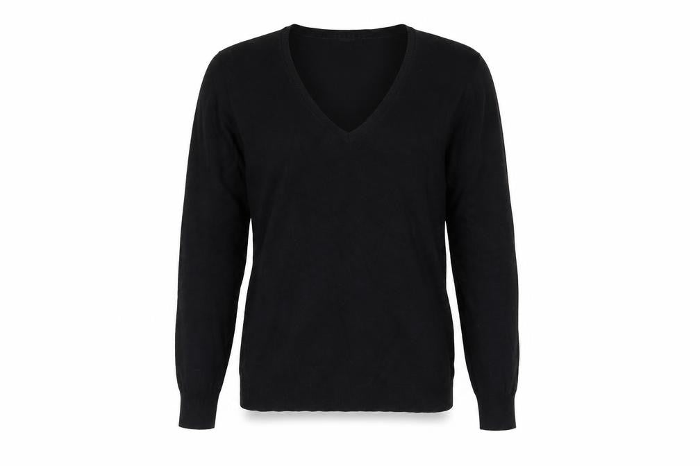 Front view of Conbipel women’s black v-neck viscose jumper, size M