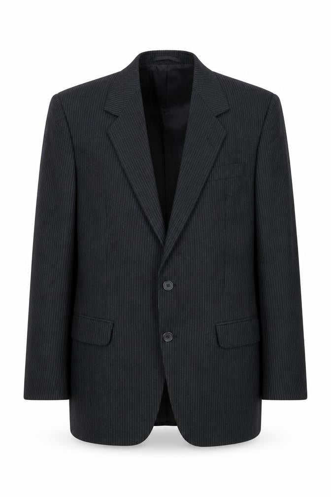Front view of C&A men’s black striped wool jacket suit jacket, size 40, regular