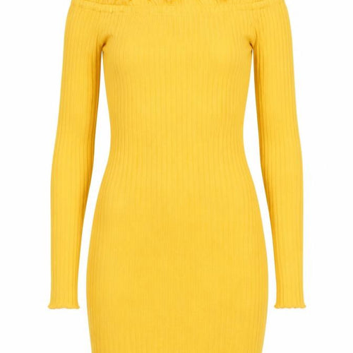 Preworn Womens Yellow Cotton Bodycon Size S Off the Shoulder Pullover