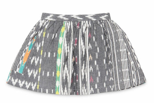Front view of Atmosphere women’s grey geometric cotton skater skirt, size UK 8, zip