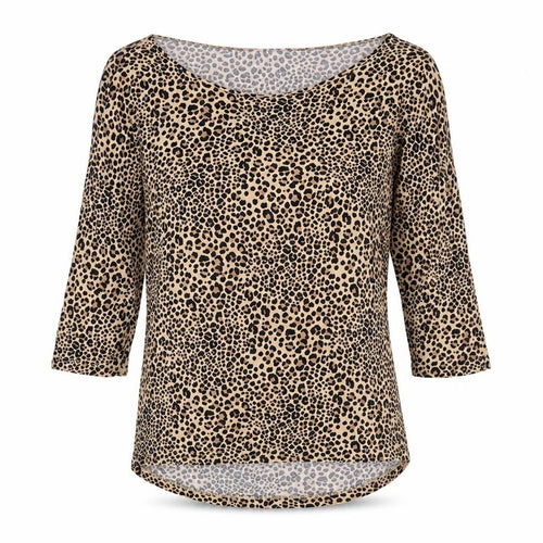 Divided by H&M Womens Brown Animal Print Viscose Basic Blouse Size 6 Boat Neck - Leopard Pattern