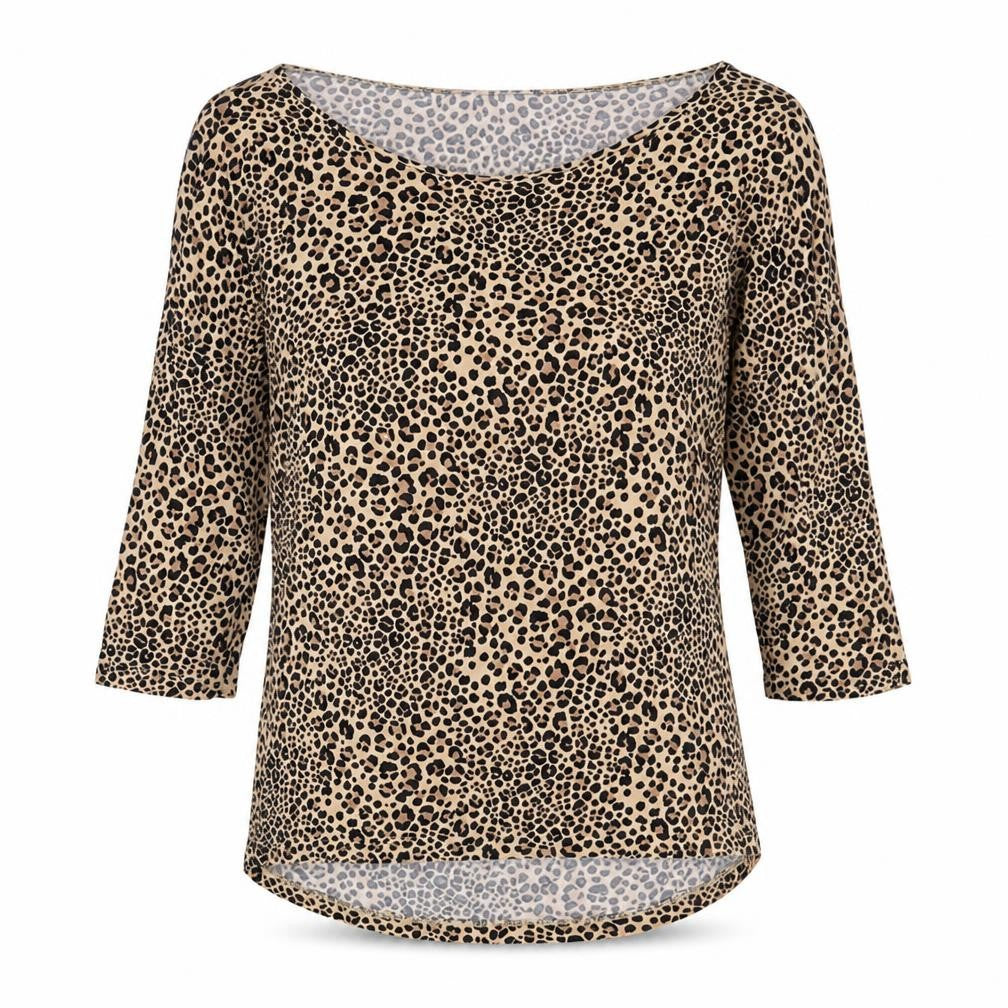Divided by H&M Womens Brown Animal Print Viscose Basic Blouse Size 6 Boat Neck - Leopard Pattern