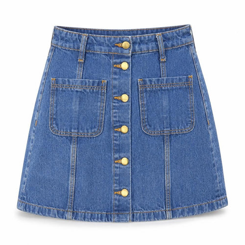 Divided by H&M Womens Blue Cotton A-Line Skirt Size 8 Button