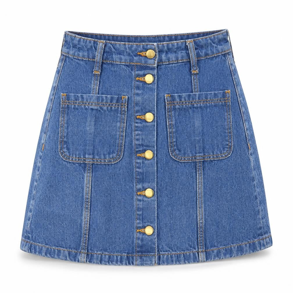 Divided by H&M Womens Blue Cotton A-Line Skirt Size 8 Button