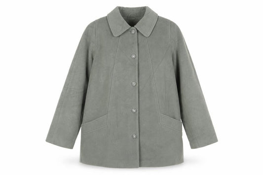 Front view of EWM women’s green overcoat coat, size UK 16, button