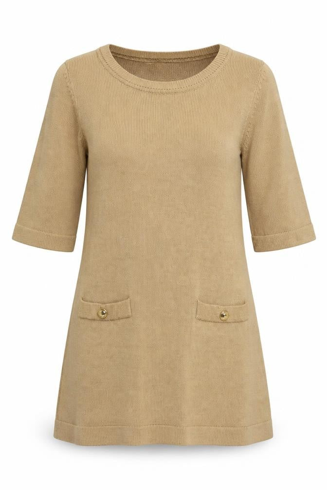 Front view of H&M women’s brown scoop neck acetate jumper, size M