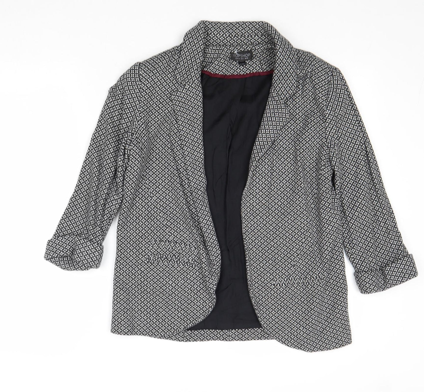 Topshop Womens Black Geometric Jacket Blazer Size 10 - Open