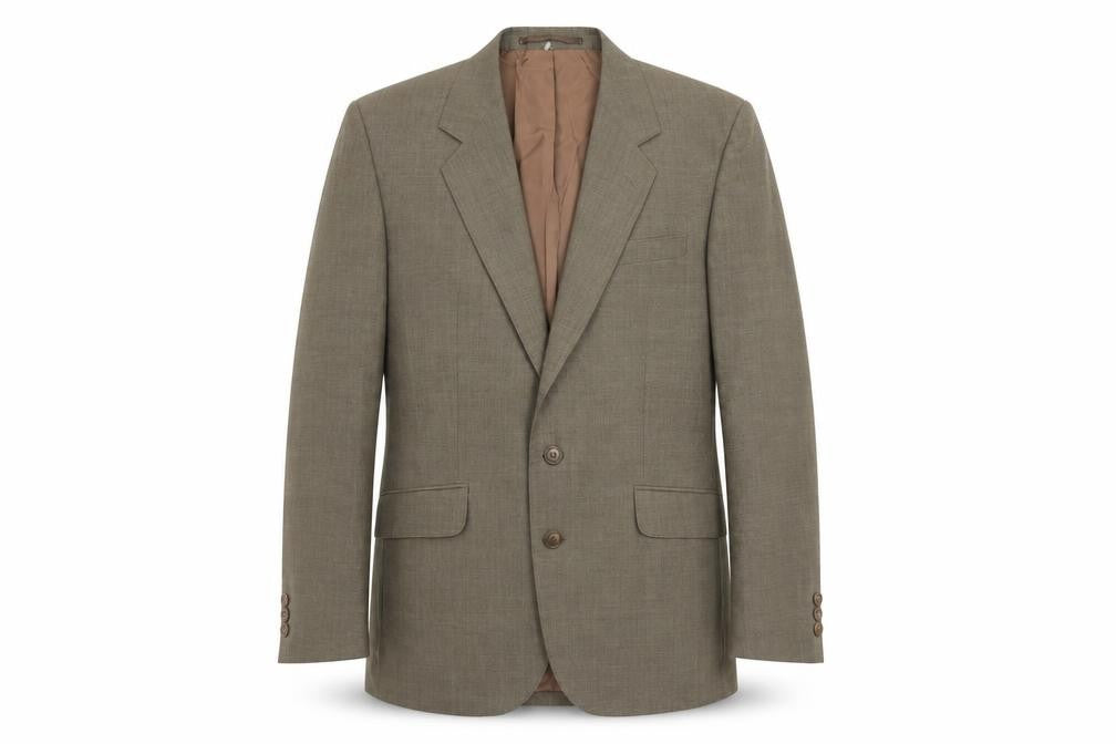 Front view of Varteks men’s beige polyester jacket suit jacket, size S, regular