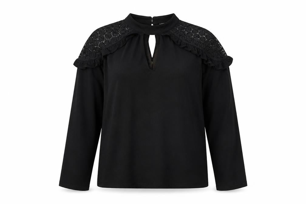 Front view of V By Very women’s black viscose basic blouse, size UK 10, round neck
