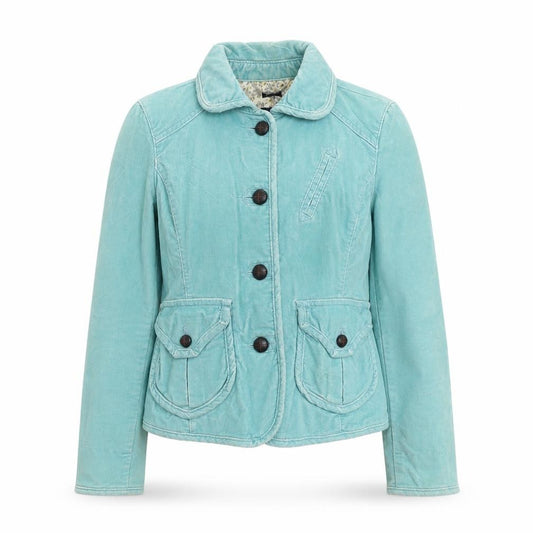 Front view of Gap women’s blue jacket, size UK 4, button