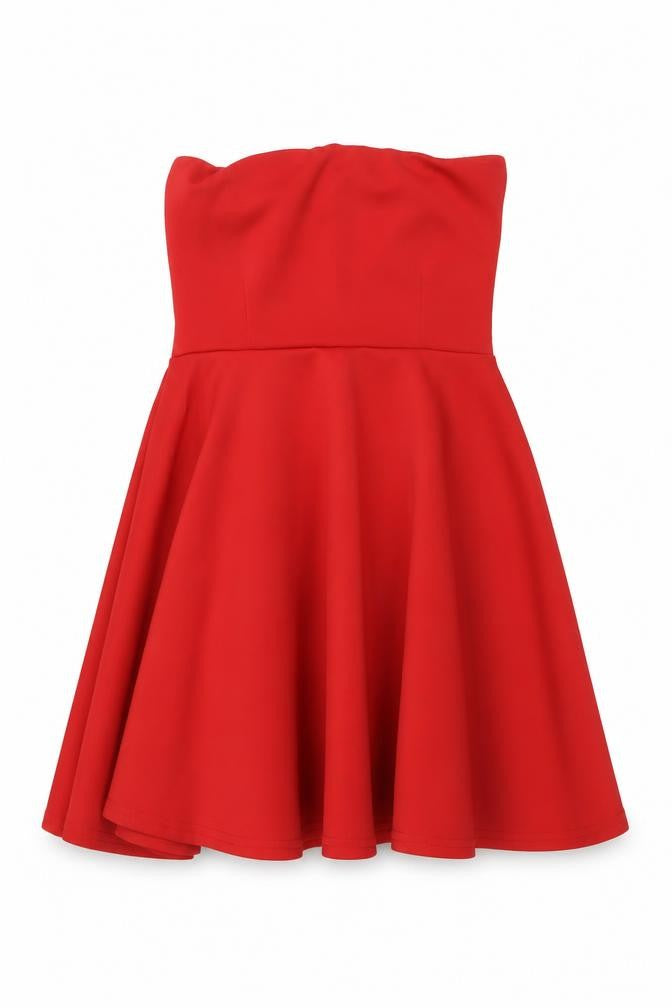Front view of I SAW IT FIRST women’s red polyester fit & flare, size UK 10, square neck pullover